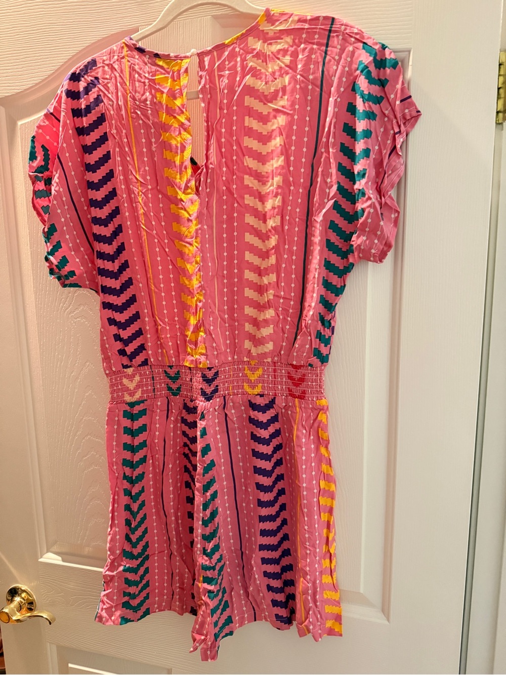 Cupshe Pink Chevron-Stripe Romper with Multicolor Accents